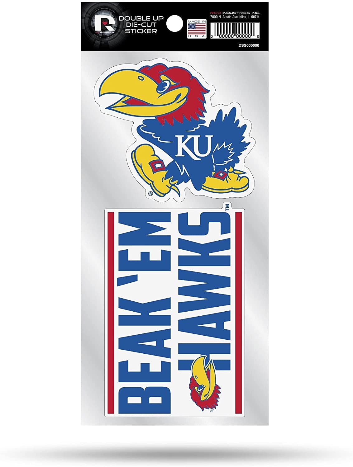 University of Kansas Jayhawks 2-Piece Double Up Die Cut Sticker Decal Sheet, 4x8 Inch
