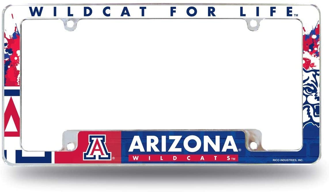University of Arizona Wildcats Metal License Plate Frame Chrome Tag Cover, All All Over Design, 6x12 Inch