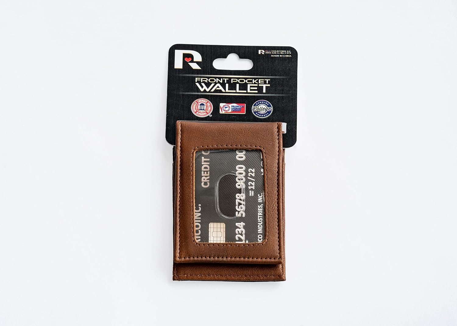 Arizona Coyotes Premium Brown Leather Wallet, Front Pocket Magnetic Money Clip, Laser Engraved, Vegan