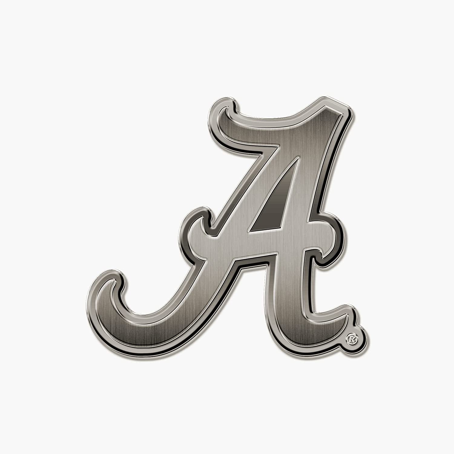University of Alabama Crimson Tide Solid Metal Auto Emblem, Silver Chrome Color, Antique Nickel Design, Raised, 3.5 Inch, Adhesive Tape Backing