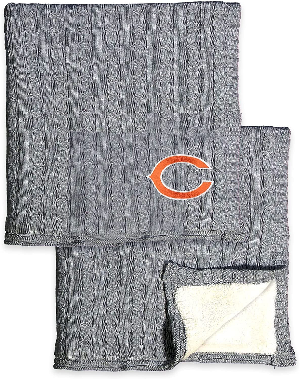 Chicago Bears Cable Sweater Knit Sherpa Throw Blanket 50x60 Inch Adult