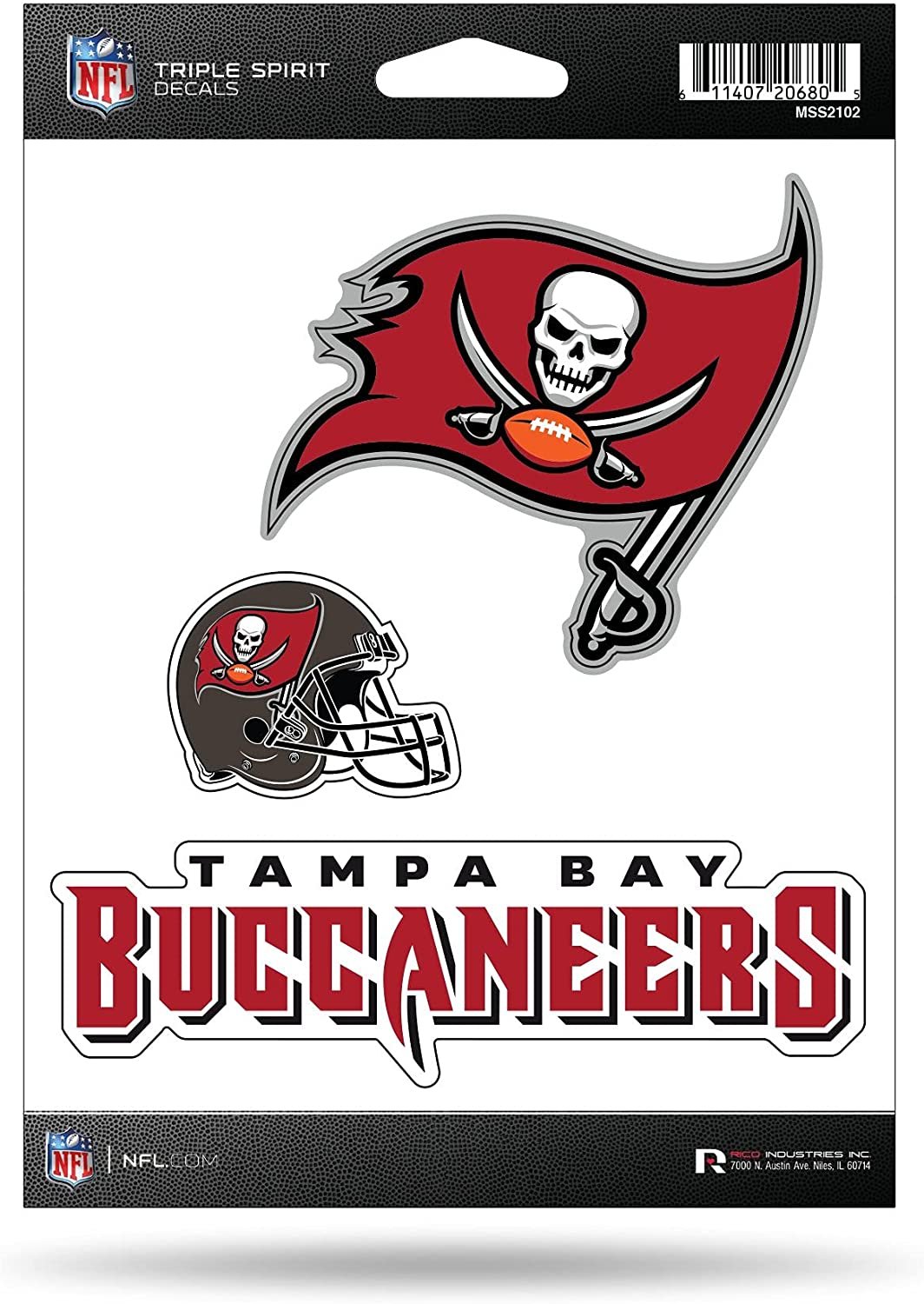 Tampa Bay Buccaneers Die Cut 3-Piece Triple Spirit Sticker Sheet
