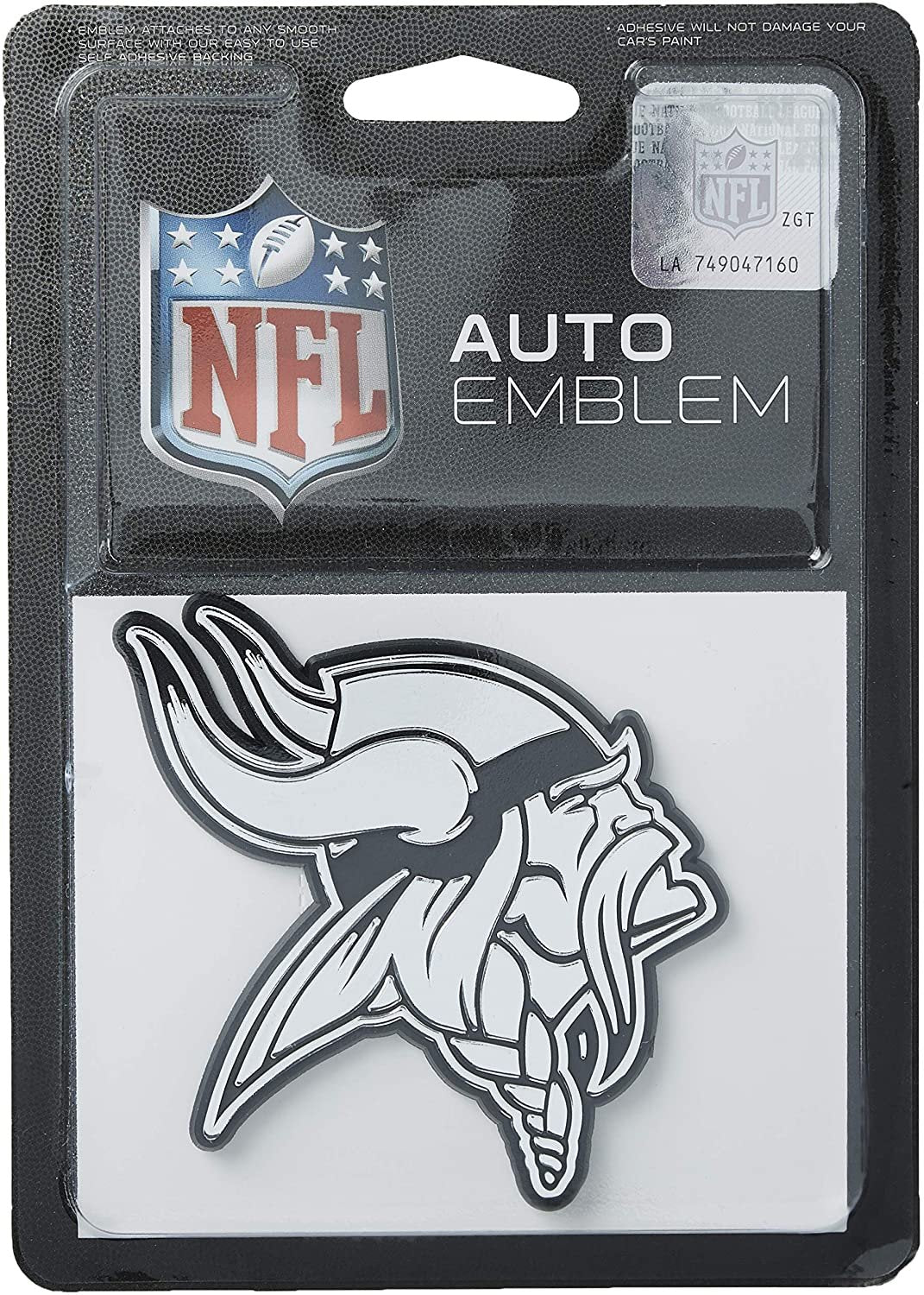 Minnesota Vikings Auto Emblem, Silver Chrome Color, Raised Molded Plastic, 3.5 Inch, Adhesive Tape Backing