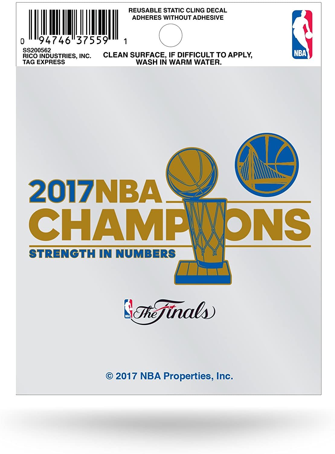 Golden State Warriors 2017 Champions 3 Inch Flat Static Cling Decal