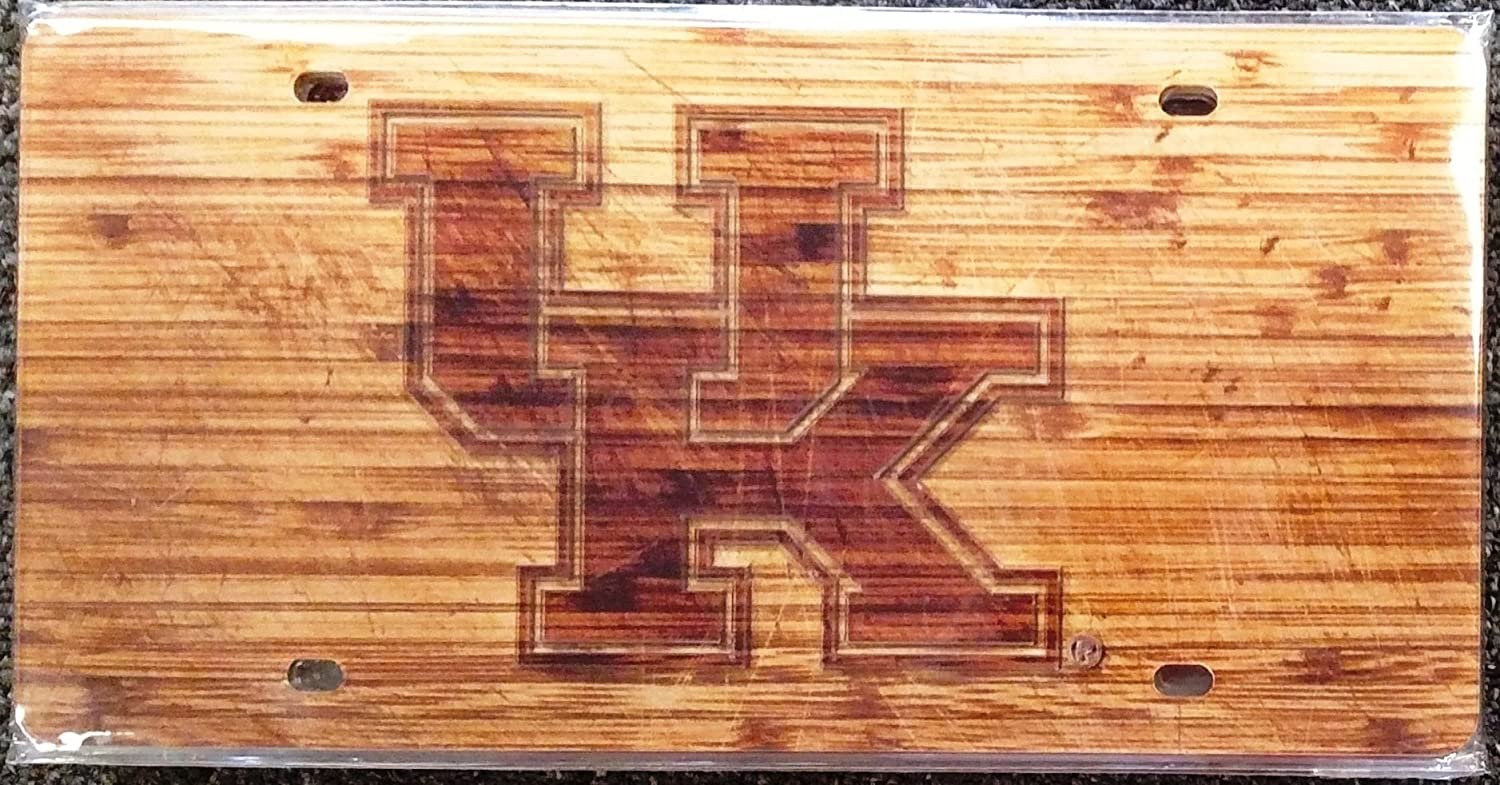 University of Kentucky Wildcats Laser Cut Tag License Plate Mirrored Acrylic Inlaid Woodgrain Design 6x12 Inch