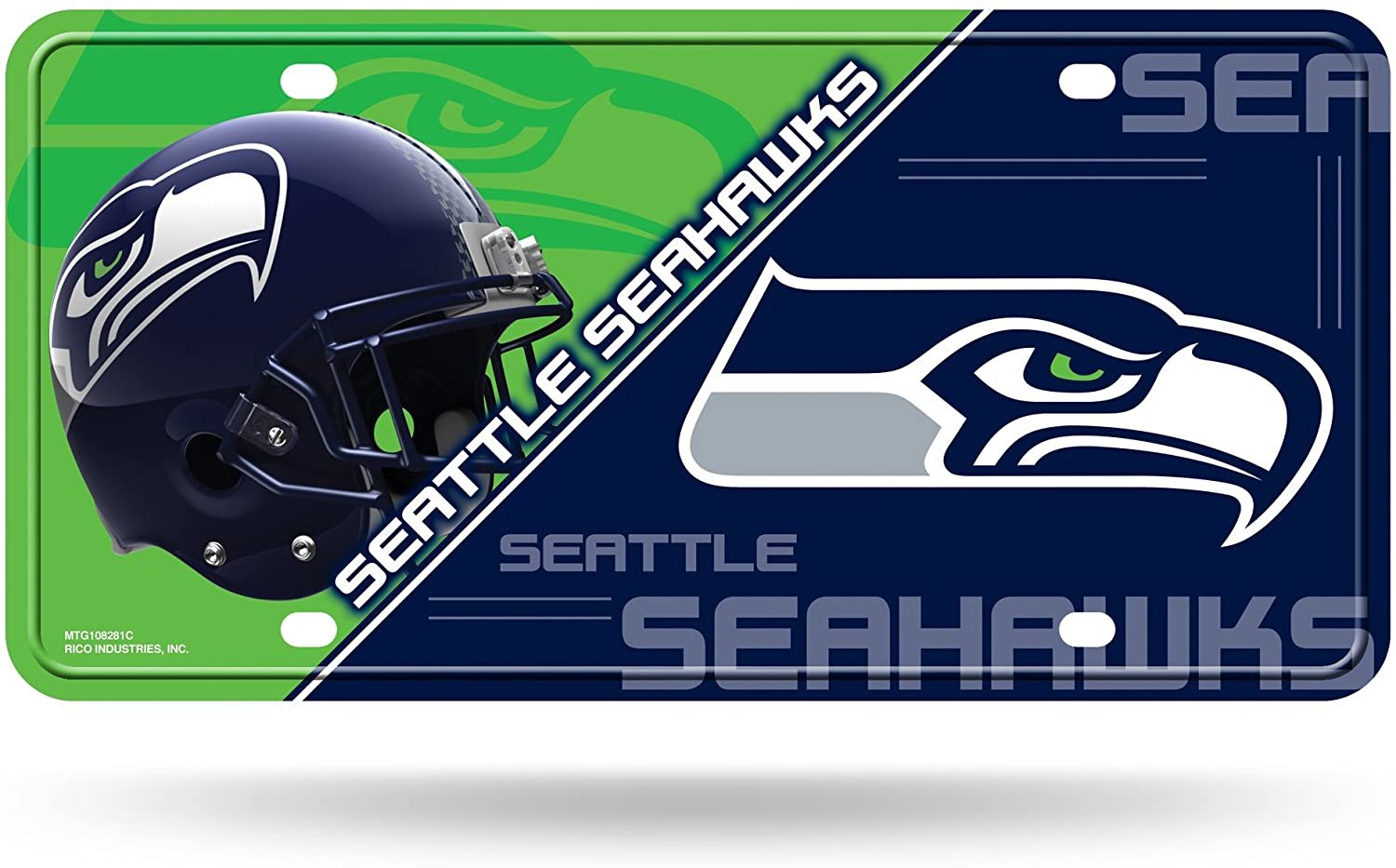 Seattle Seahawks Metal Auto Tag License Plate, Split Design, 6x12 Inch
