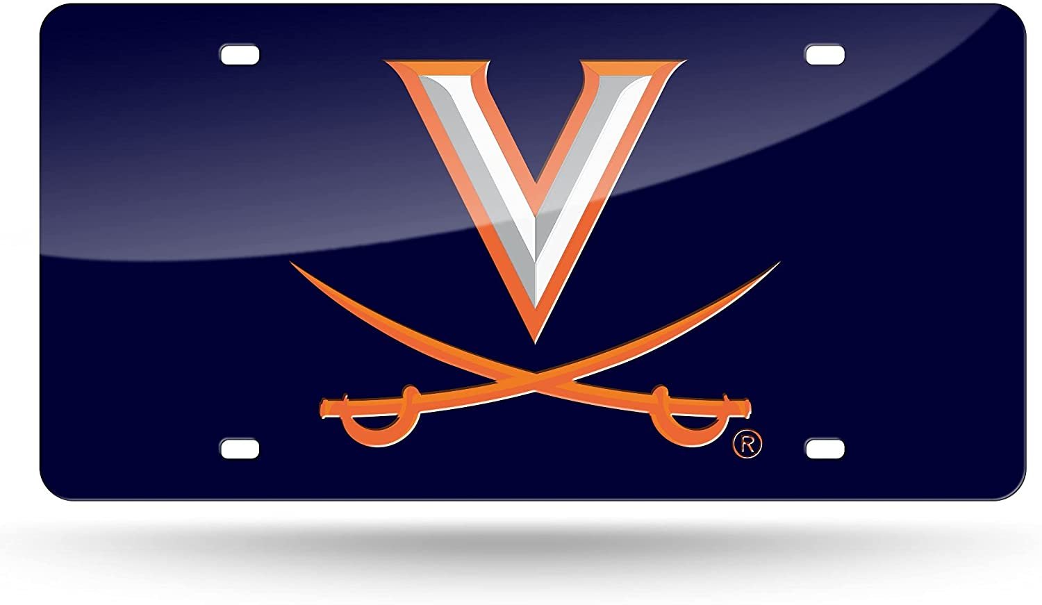 University of Virginia Cavaliers Laser Cut Tag License Plate, Blue, Mirrored Acrylic Inlaid, 12x6 Inch