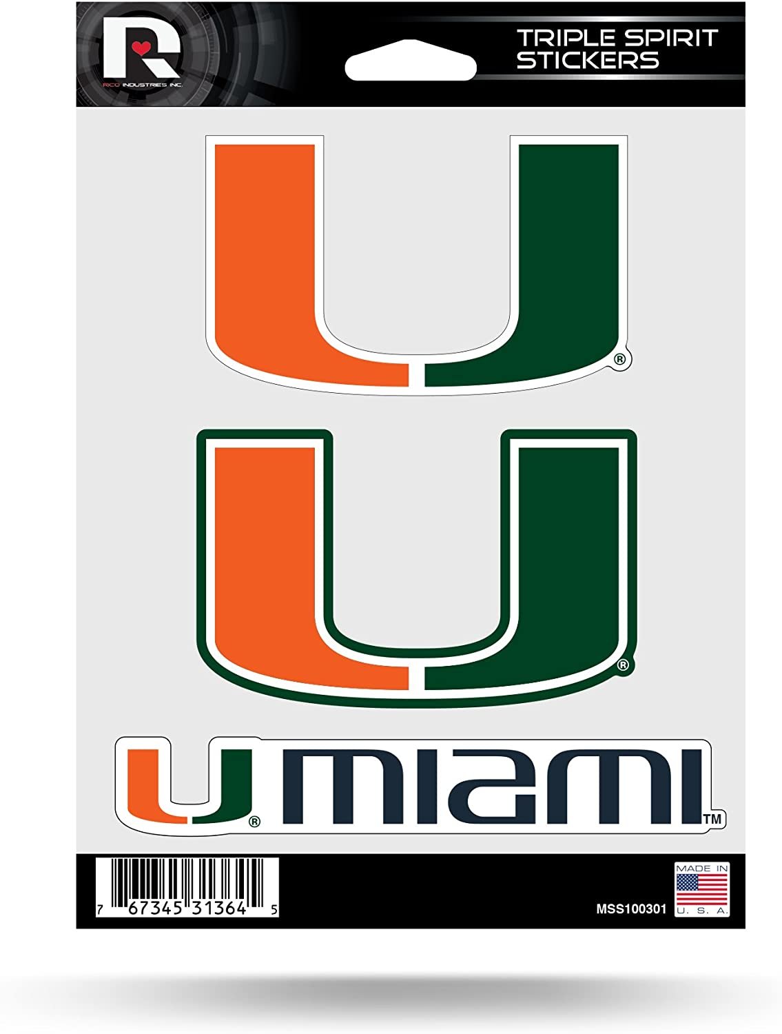 Miami Hurricanes Die Cut 3-Piece Triple Spirit Sticker Sheet