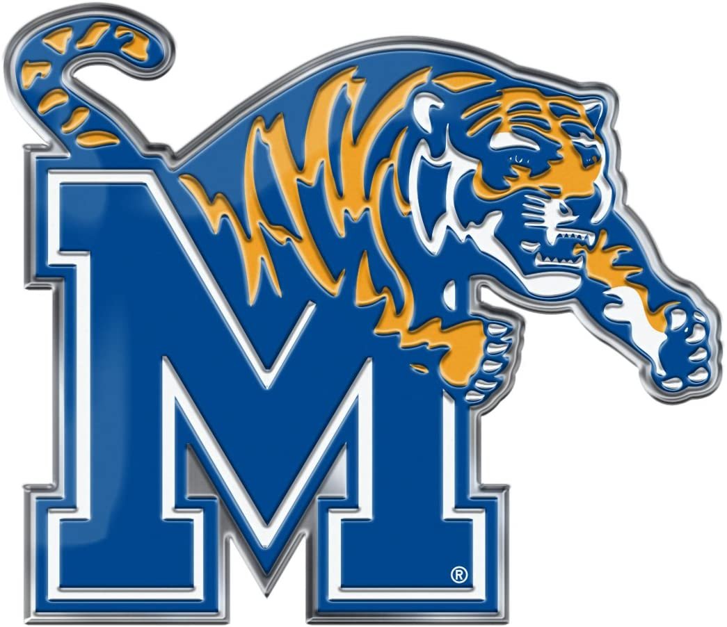 University of Memphis Tigers Auto Emblem, Aluminum Metal, Embossed Team Color, Raised Decal Sticker, Full Adhesive Backing