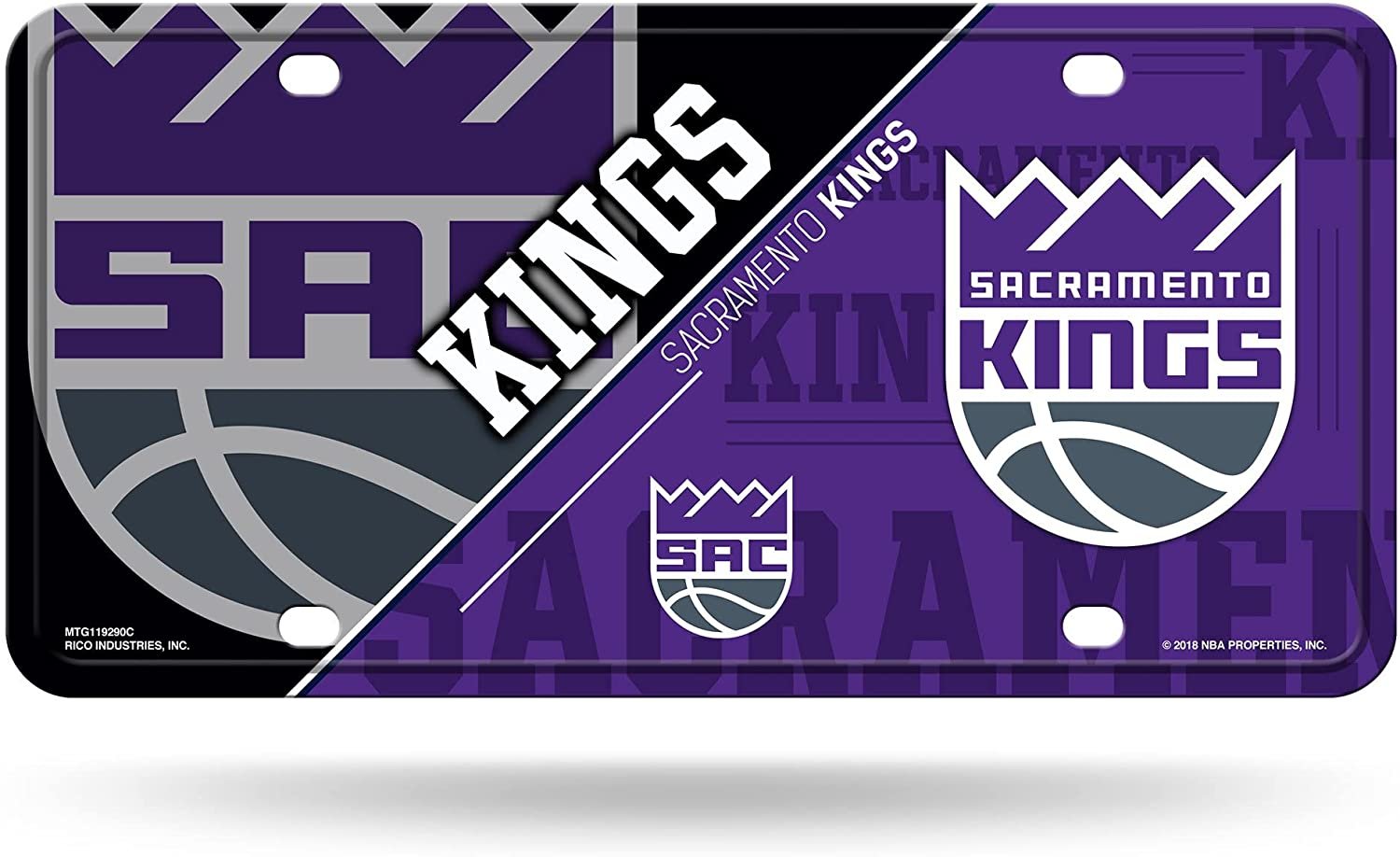 Sacramento Kings Metal Auto Tag License Plate, Split Design, 6x12 Inch