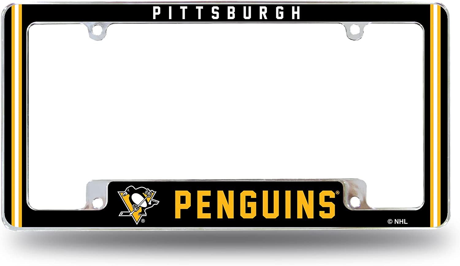 Pittsburgh Penguins Metal License Plate Frame Chrome Tag Cover Alternate Design 6x12 Inch