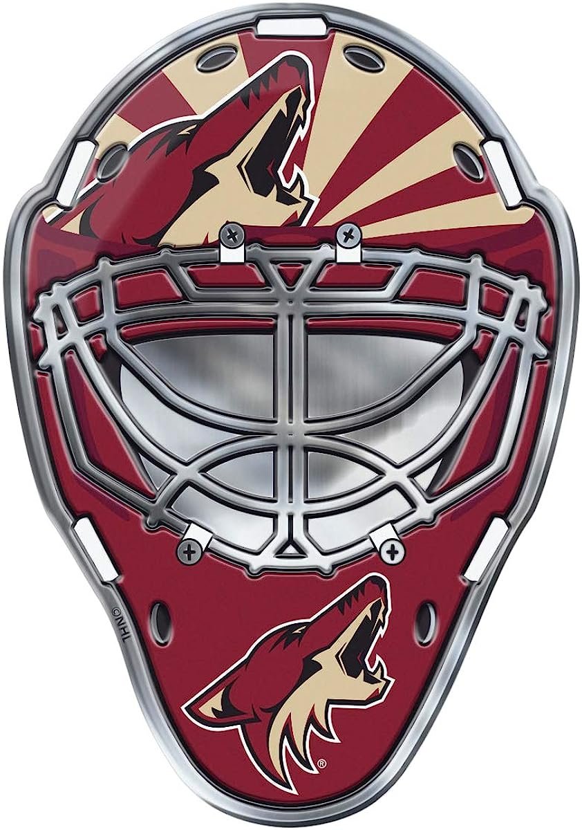 Arizona Coyotes Mask Auto Emblem, Aluminum Metal, Embossed Team Color, Raised Decal Sticker, Full Adhesive Backing