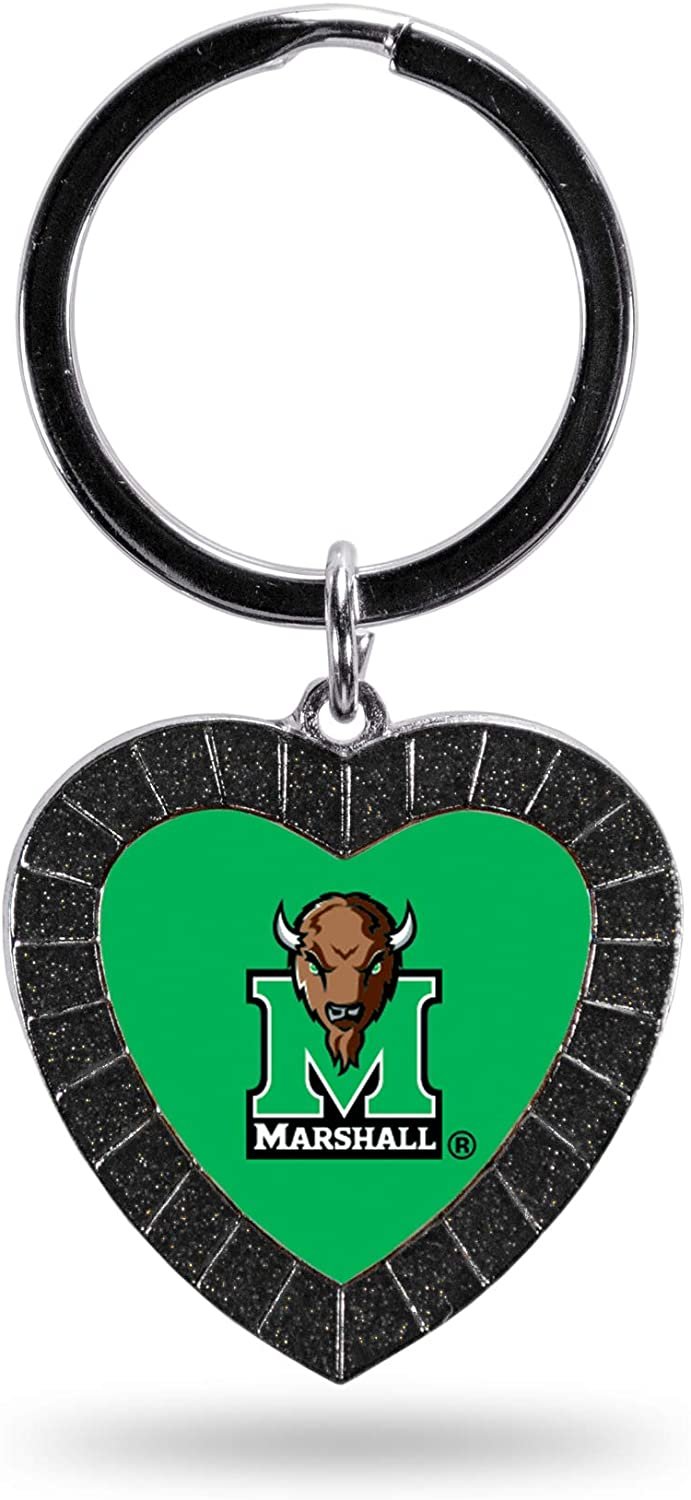 NCAA Marshall Thundering Herd NCAA Rhinestone Heart Colored Keychain, Black, 3-inches in length