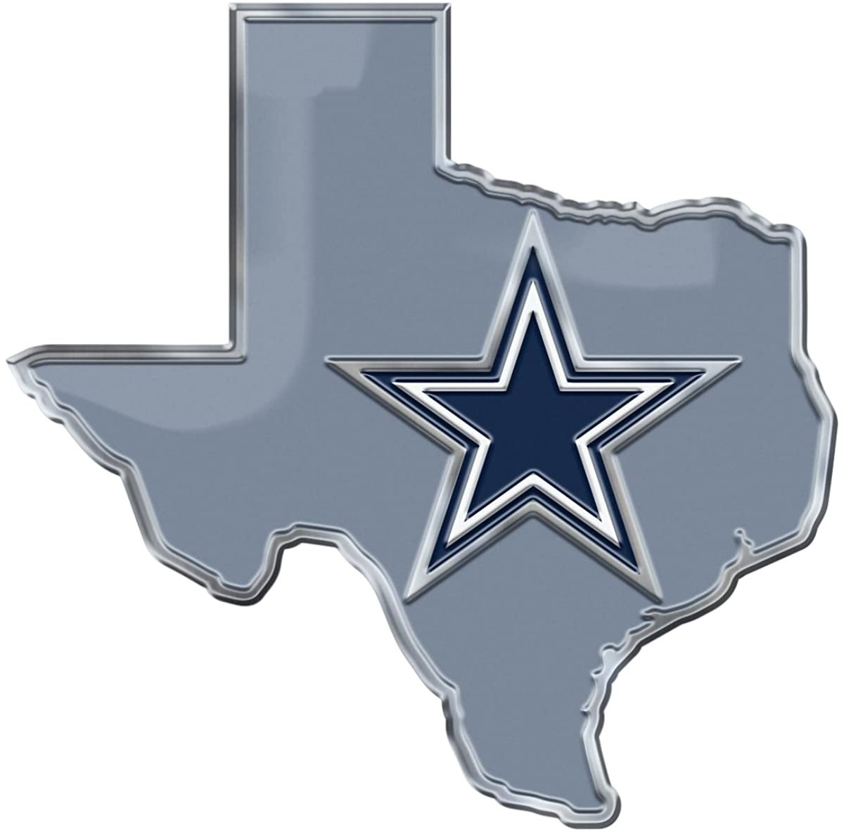 Dallas Cowboys Team State Design Auto Emblem, Aluminum Metal, Embossed Team Color, Raised Decal Sticker, Full Adhesive Backing