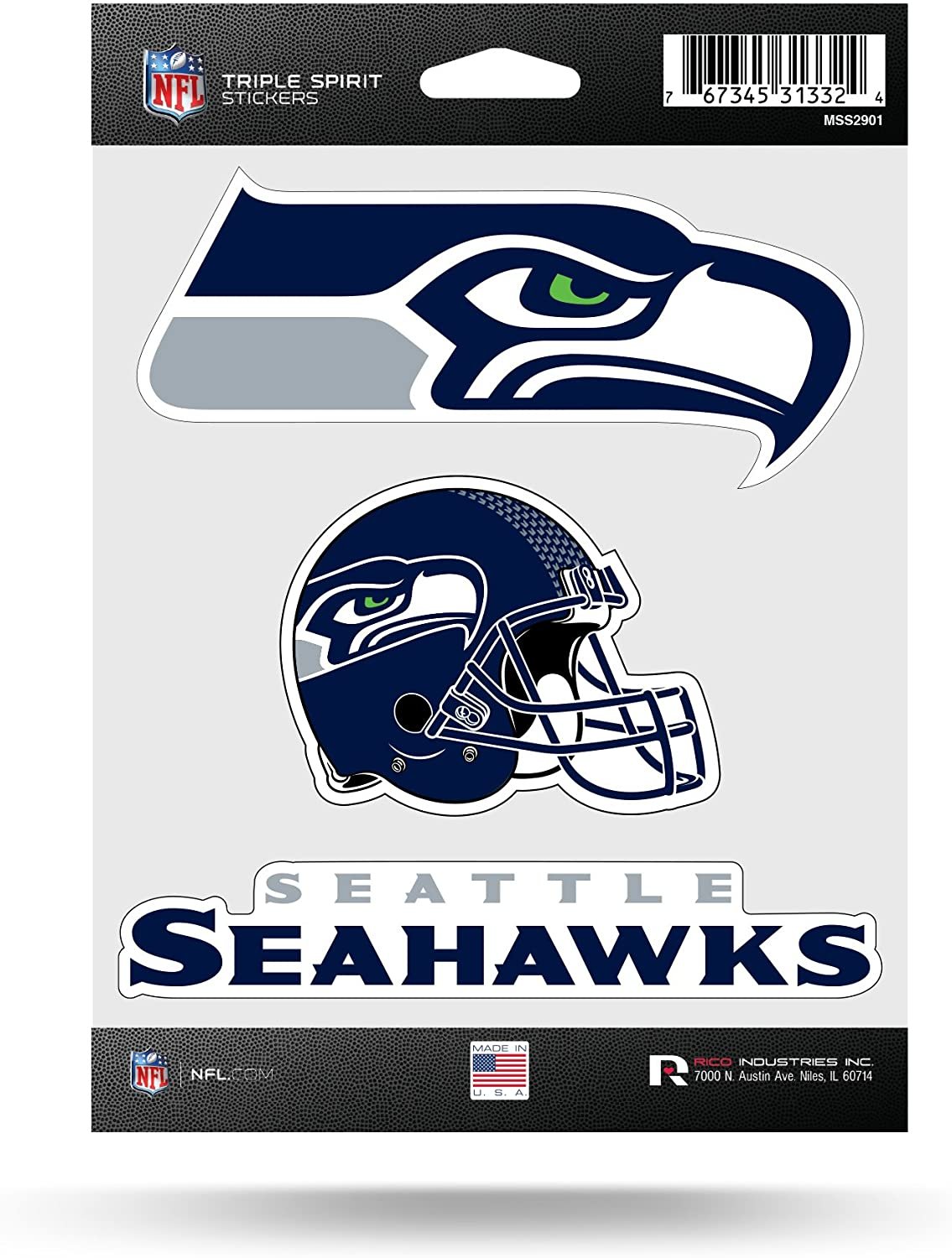 Seattle Seahawks 3-Piece Die Cut Decal Sticker Sheet 5x7 Inch