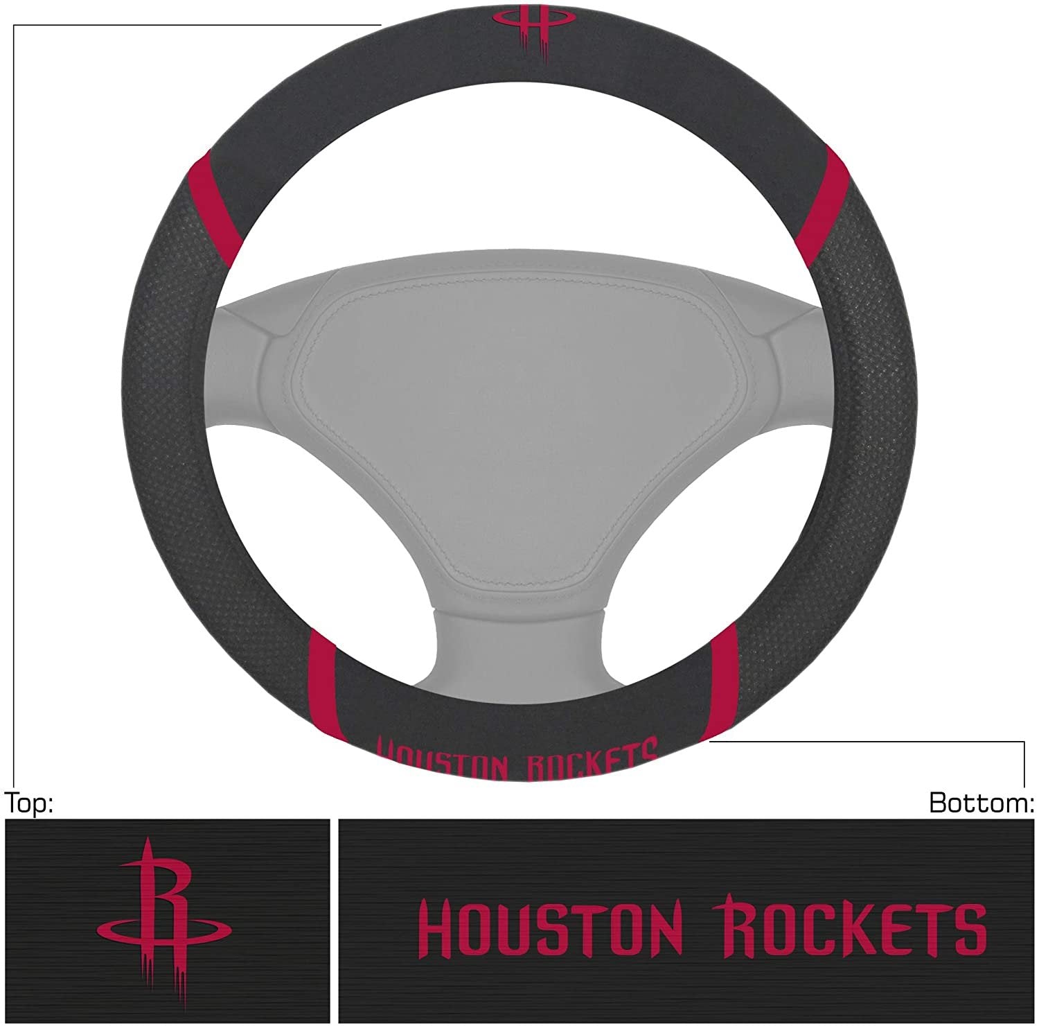 Houston Rockets Steering Wheel Cover Premium Embroidered Black 15 Inch