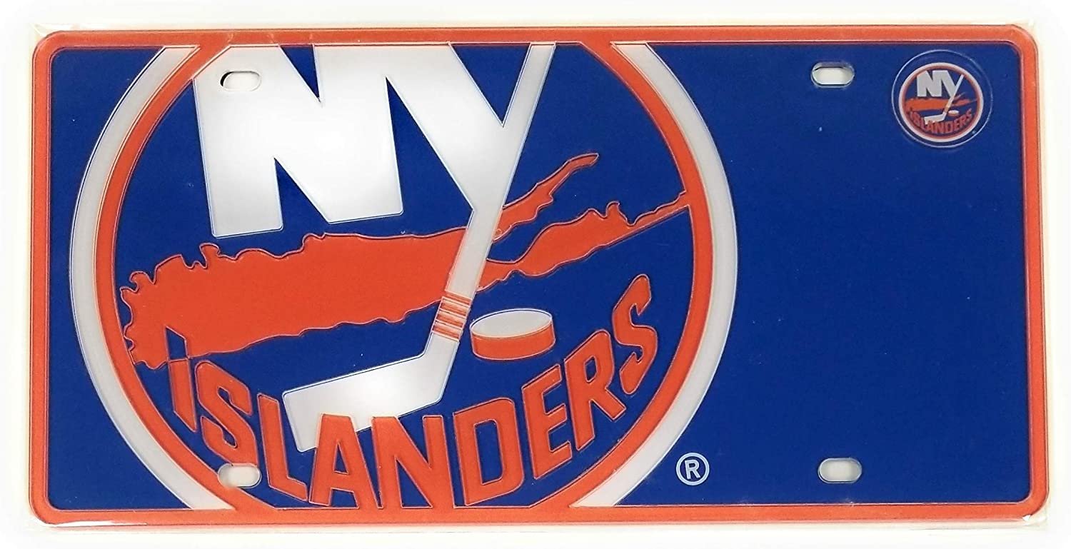 New York Islanders Premium Laser Cut Tag License Plate, Mega Logo, Mirrored Acrylic Inlaid, 12x6 Inch