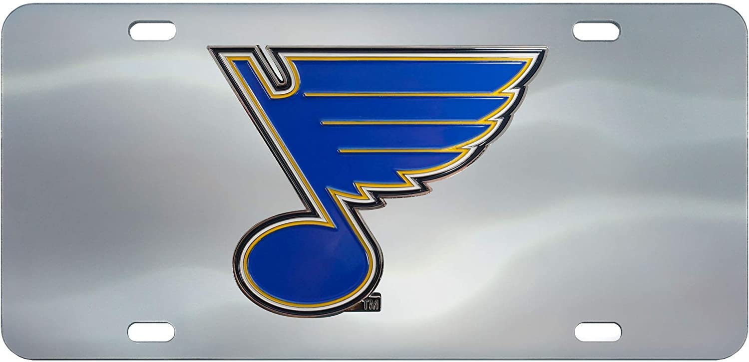 St Louis Blues License Plate Tag, Premium Stainless Steel Diecast, Chrome, Raised Solid Metal Color Emblem, 6x12 Inch