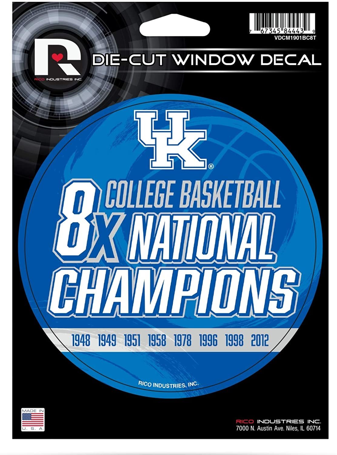 Kentucky Wildcats 5" Decal Sticker 8X Time Champions Flat Vinyl Auto Emblem College Basketball University of