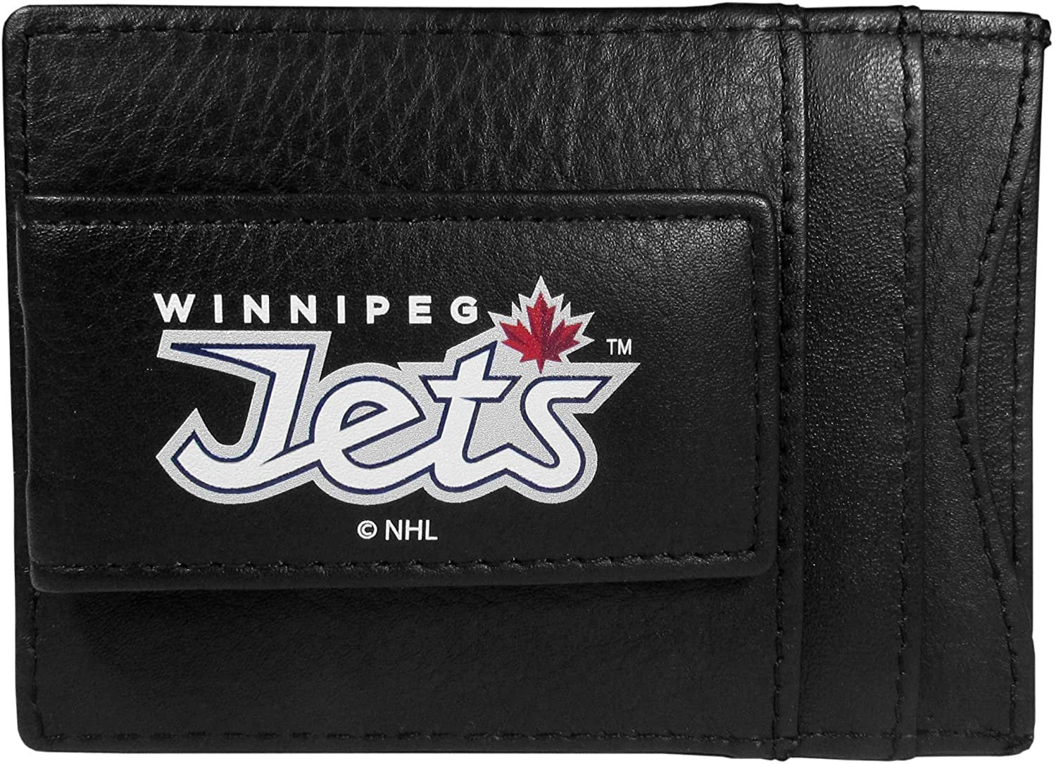 Winnipeg Jets Black Leather Wallet, Front Pocket Magnetic Money Clip, Printed Logo