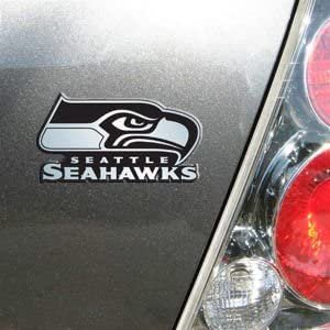 Seattle Seahawks Auto Emblem, Plastic Molded, Silver Chrome Color, Raised 3D Effect, Adhesive Backing