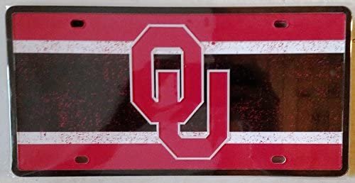 University of Oklahoma Sooners Premium Laser Cut Tag License Plate, Vintage Design, Mirrored Acrylic Inlaid, 6x12 Inch