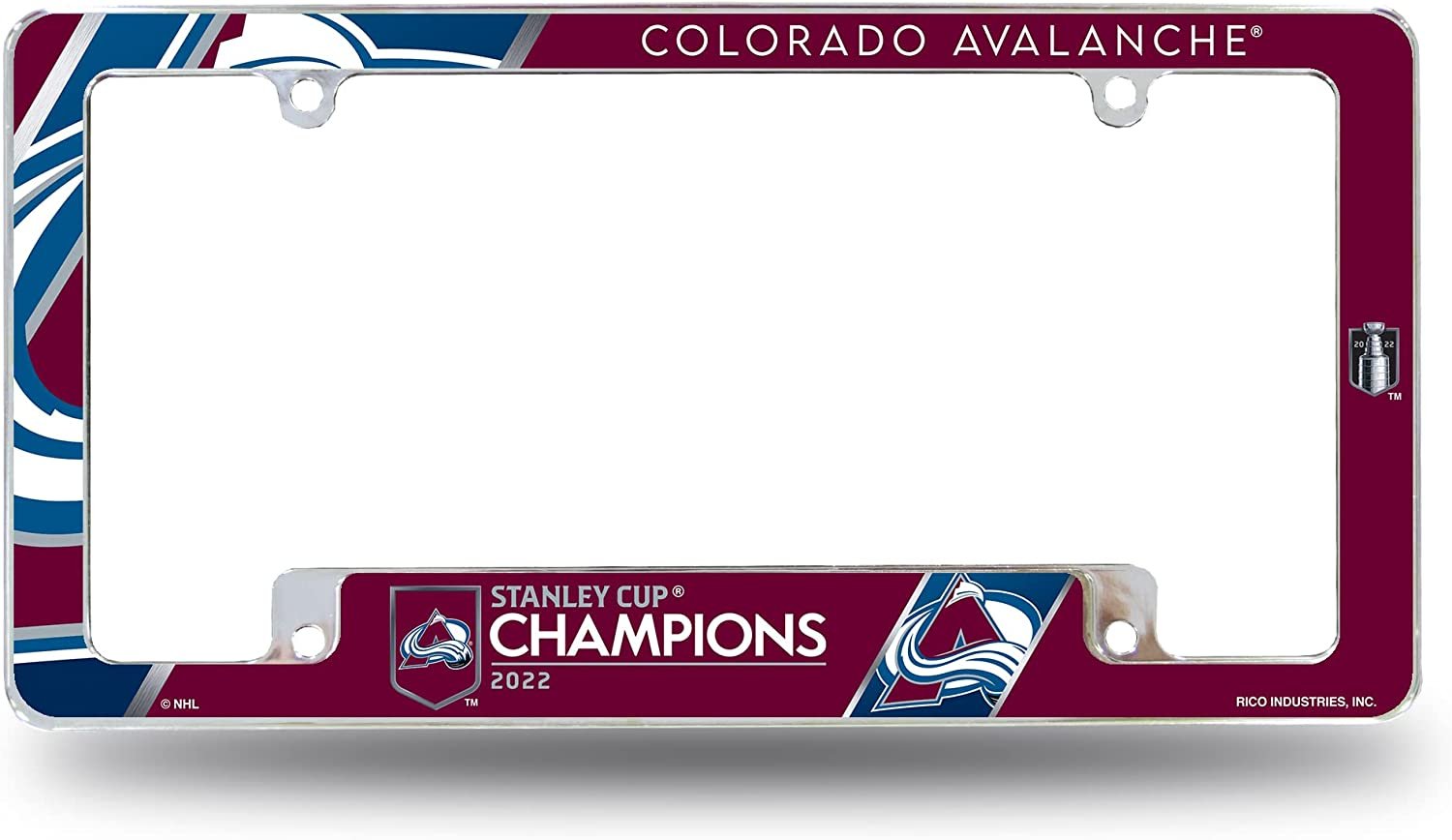 Colorado Avalanche 2022 Champions Metal License Plate Frame Chrome Tag Cover 6x12 Inch