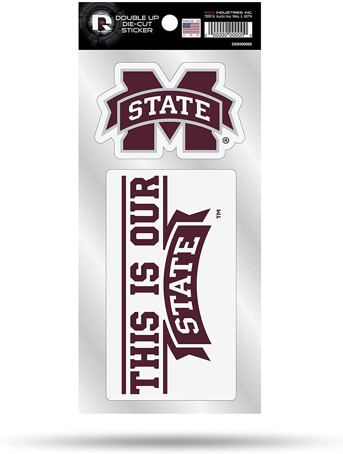 Mississippi State University Bulldogs 2-Piece Double Up Die Cut Sticker Decal Sheet, 4x8 Inch