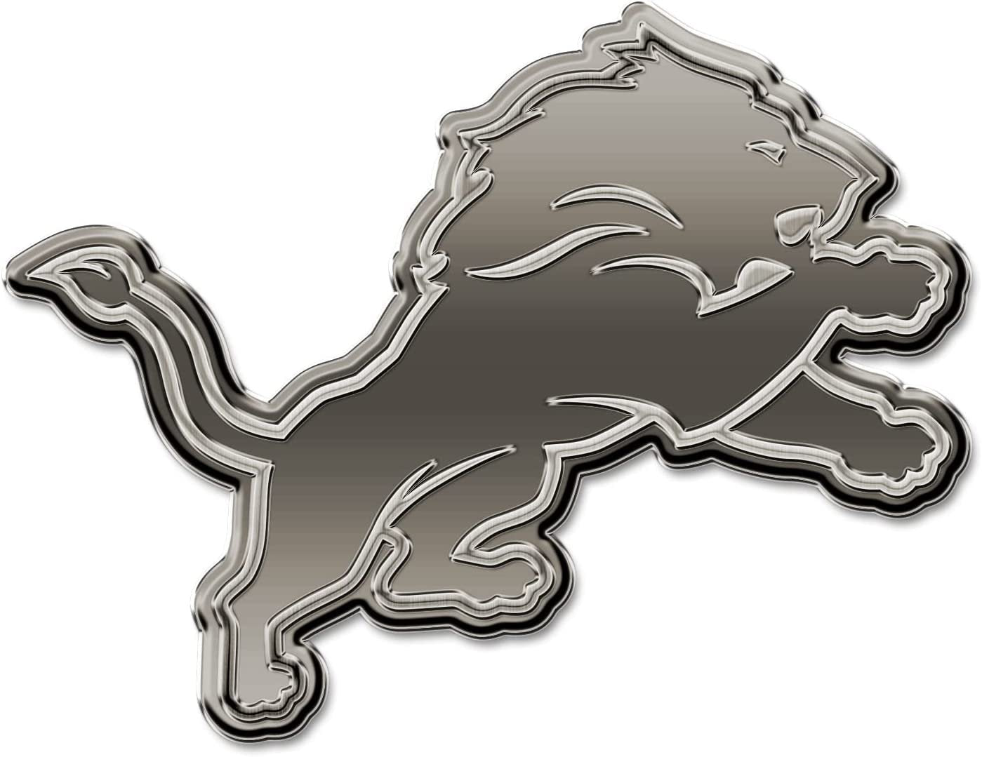 Detroit Lions Auto Emblem Solid Metal Raised Die Cut Antique Nickel Finish Adhesive Backing