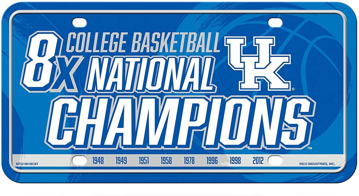 University of Kentucky Wildcats Metal Auto Tag License Plate, 8-Time Champions, 6x12 Inch