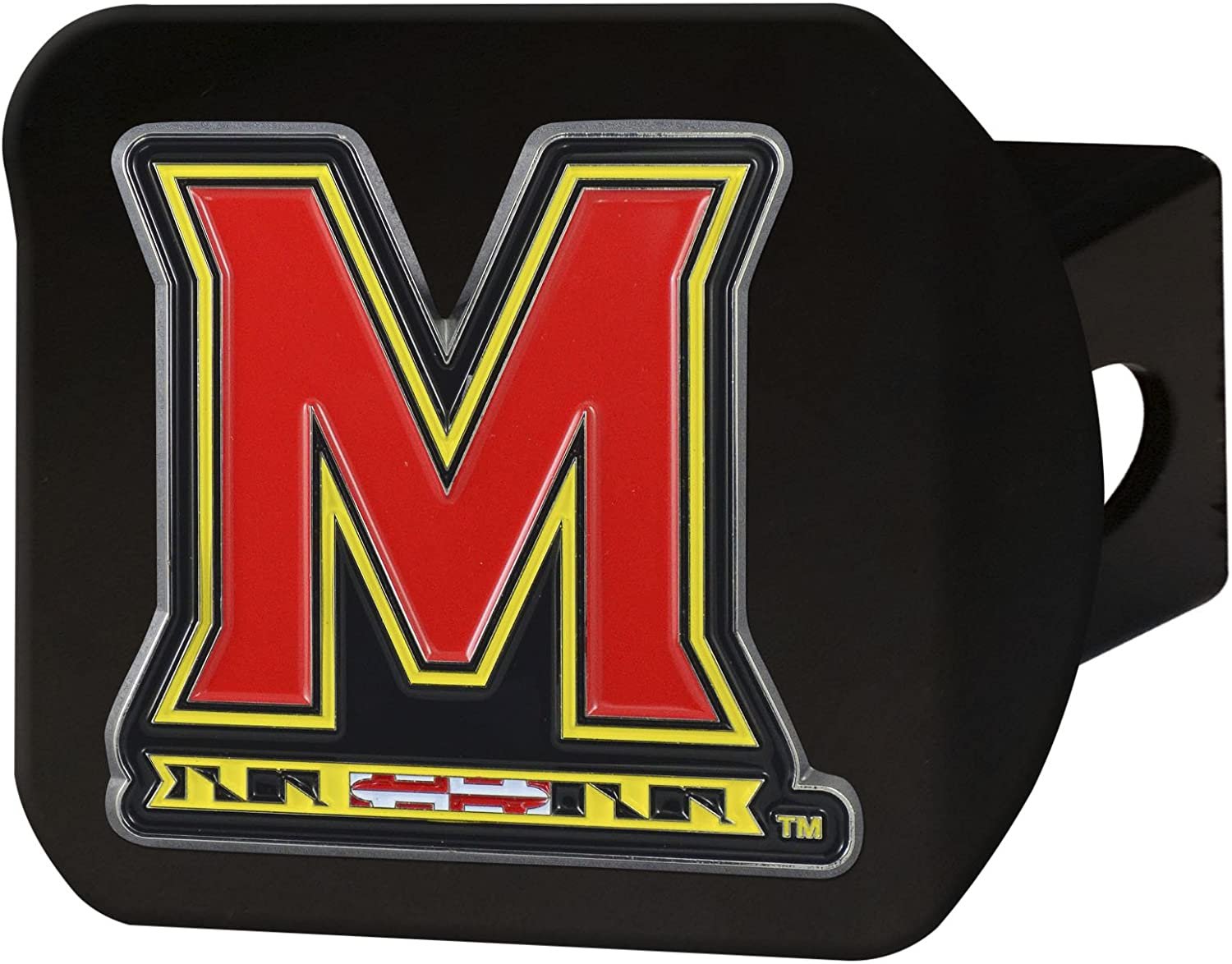 Maryland Terrapins Solid Metal Black Hitch Cover with Color Metal Emblem 2 Inch Square Type III University of