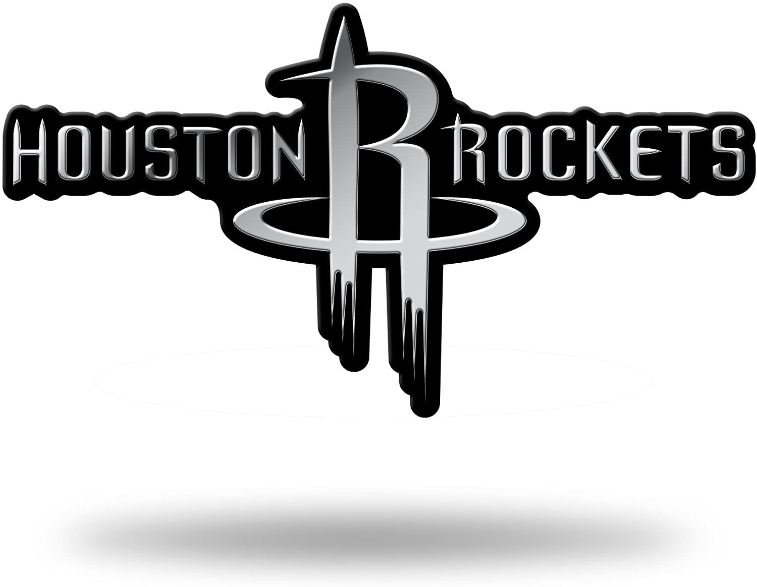 Houston Rockets Silver Chrome Color Auto Emblem, Raised Molded Plastic, 3.5 Inch, Adhesive Tape Backing