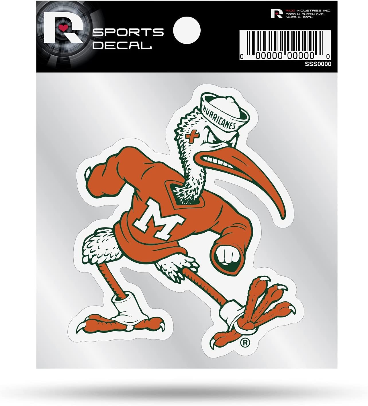 University of Miami Hurricanes 4x4 Inch Decal Sticker Mascot Logo Design Clear Backing