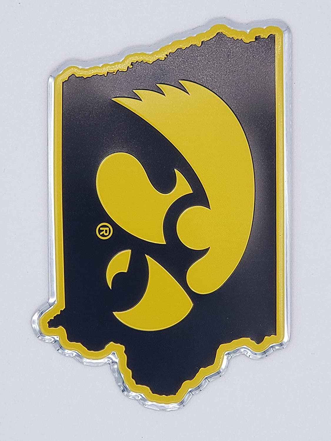 University of Iowa Hawkeyes Auto Emblem Aluminum Metal Embossed Die Cut State Design