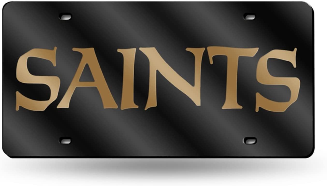 New Orleans Saints Premium Laser Cut Tag License Plate, Mirrored Acrylic Inlaid, 6x12 Inch