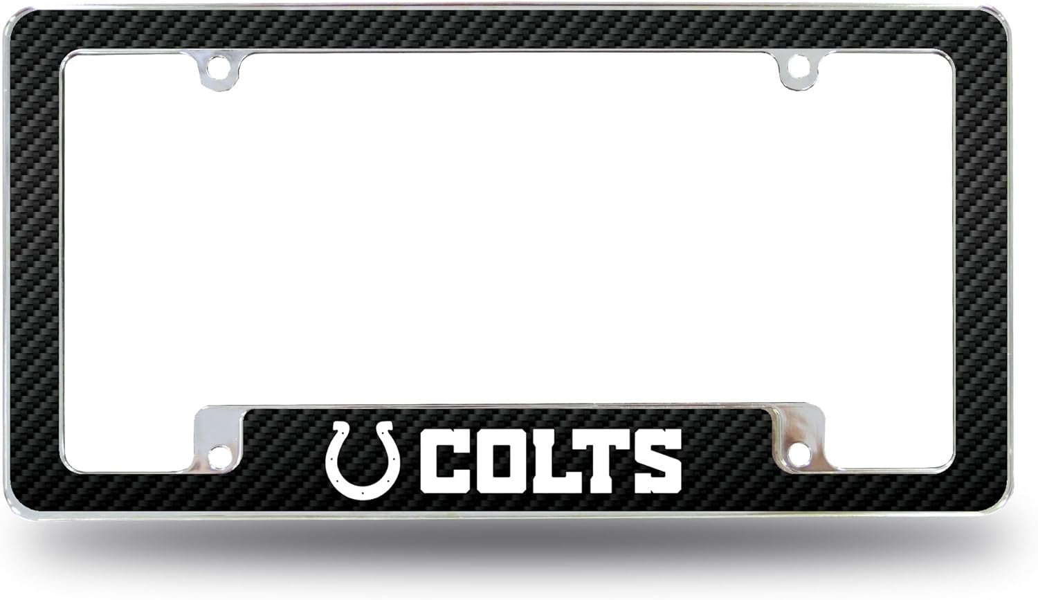 Indianapolis Colts Metal License Plate Frame Chrome Tag Cover, Carbon Fiber Design, 12x6 Inch