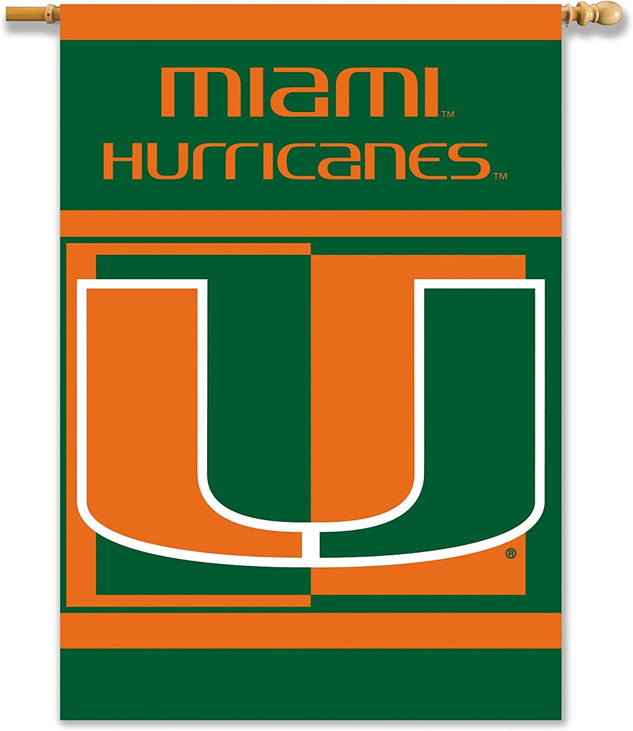 University of Miami Hurricanes Premium 2-Sided 28x40 Inch Banner Flag with Pole Sleeve