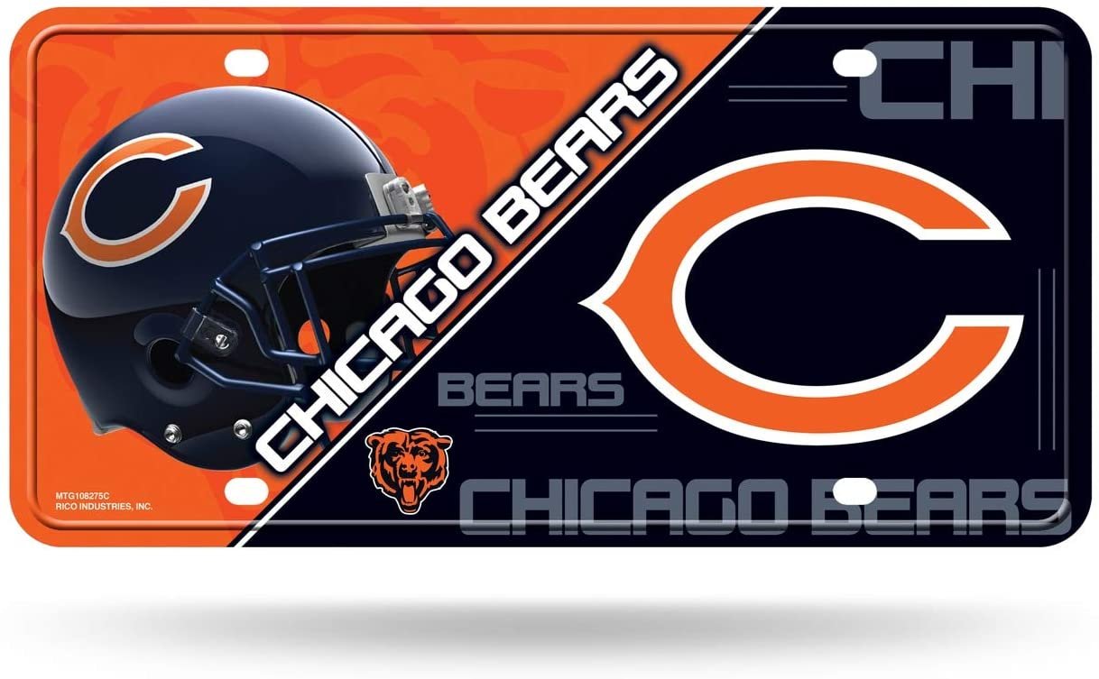 Chicago Bears Metal Auto Tag License Plate, Split Design, 6x12 Inch