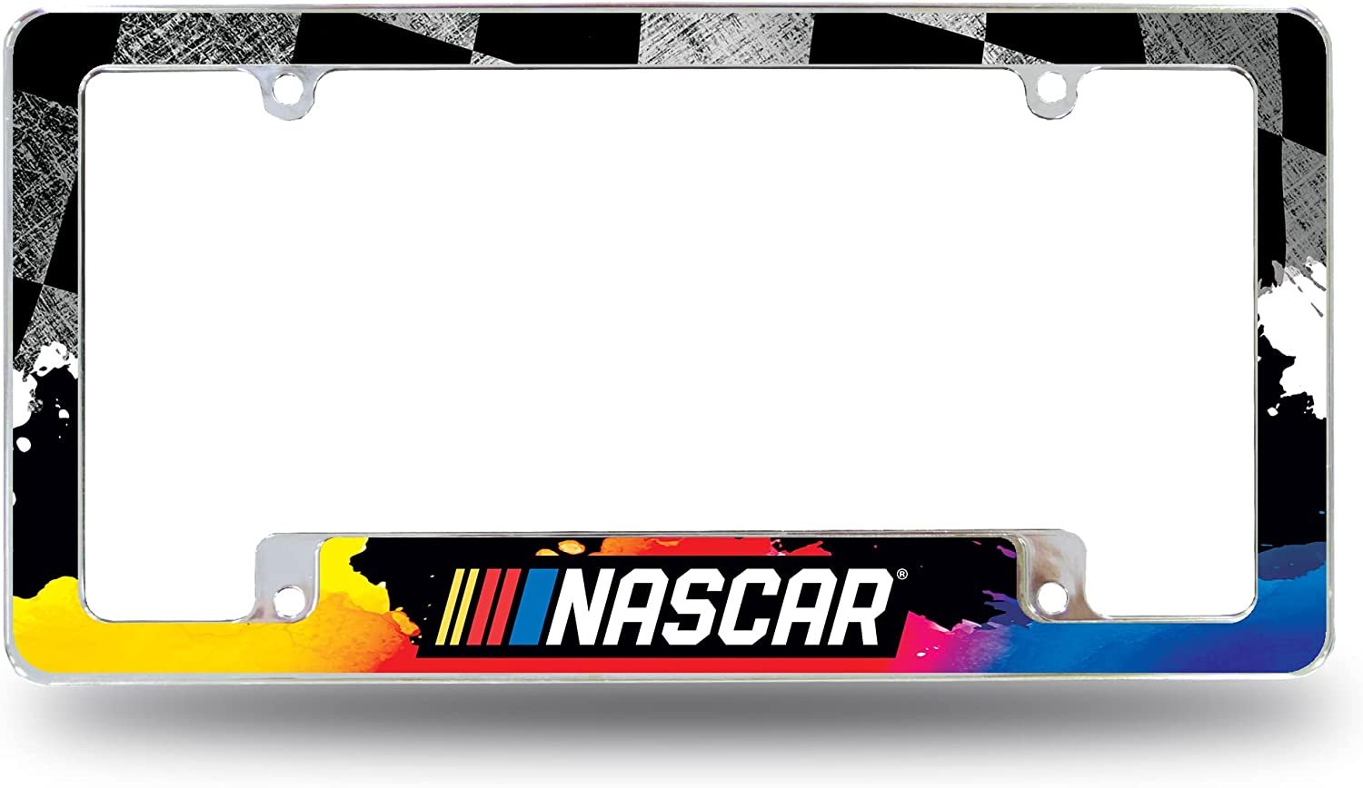 NASCAR Logo Metal License Plate Frame Chrome Tag Cover 12x6 Inch All Over Design