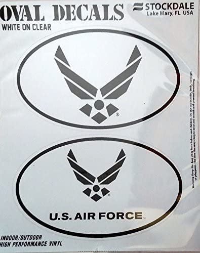 U.S. Air Force 2-Piece White and Clear Euro Decal Sticker Set, 4x2.5 Inch Each, United States Military