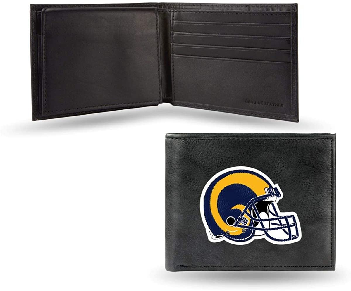 Los Angeles Rams Premium Black Leather Wallet, Bifold Billfold, Emboridered Logo