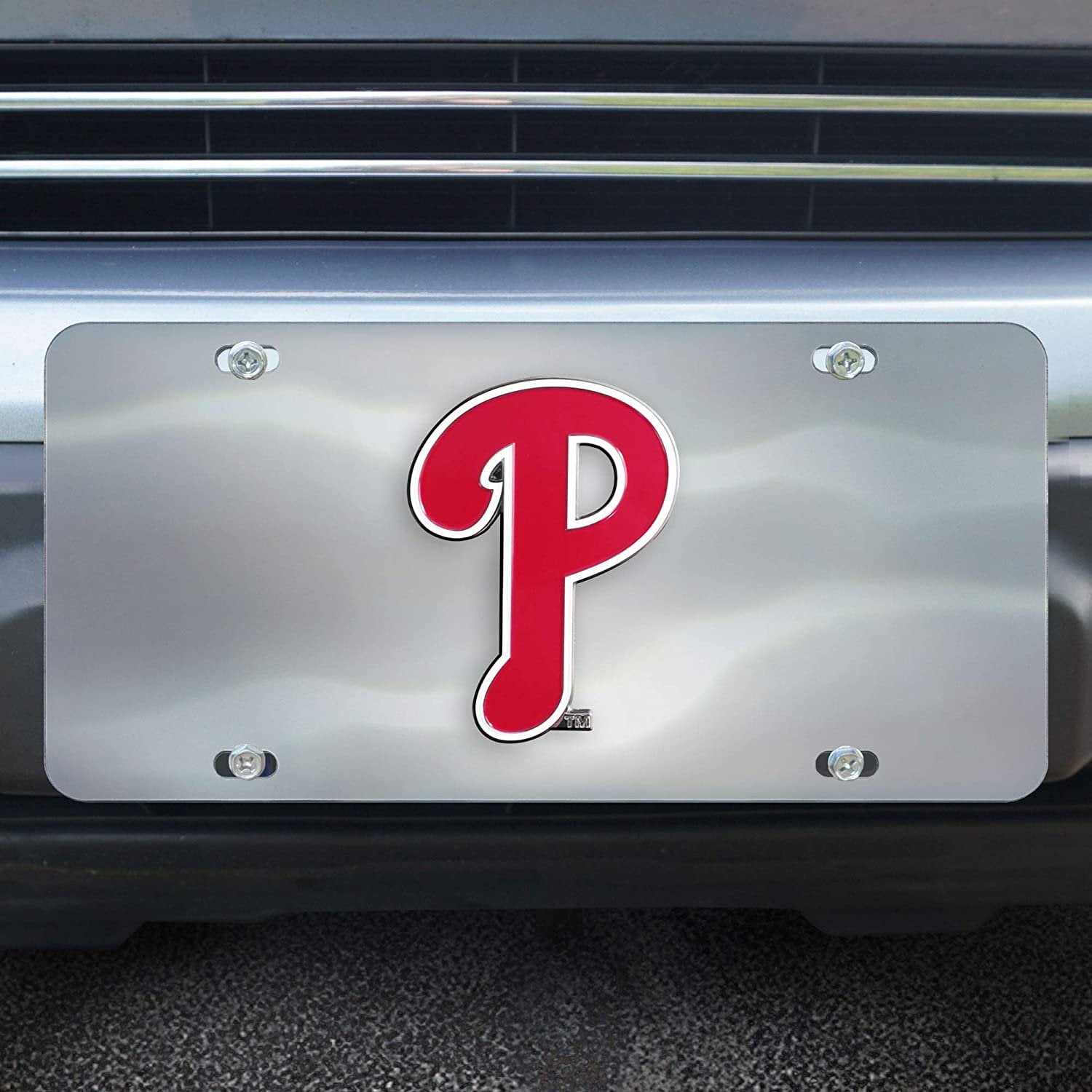 Philadelphia Phillies License Plate Tag, Premium Stainless Steel Diecast, Chrome, Raised Solid Metal Color Emblem, 6x12 Inch