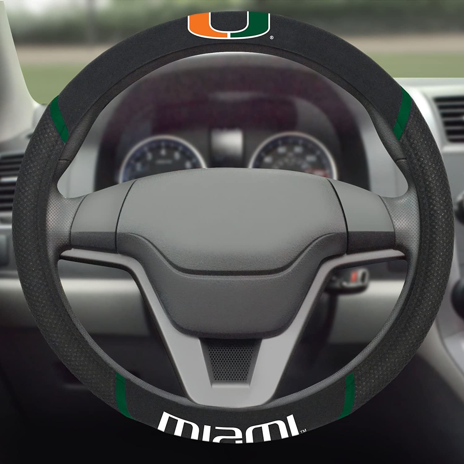 Miami Hurricanes Steering Wheel Cover Embroidered Black 15 Inch University of