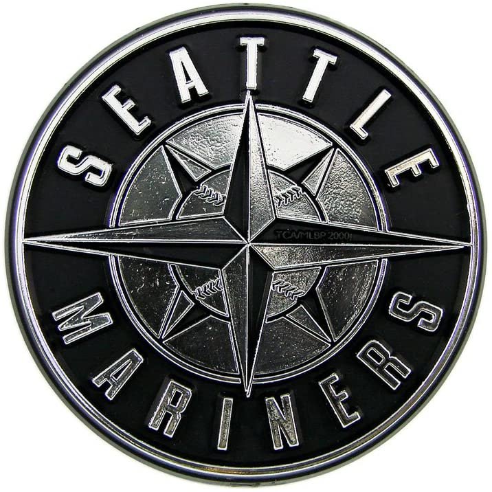 Seattle Mariners Auto Emblem, Plastic Molded, Silver Chrome Color, Raised 3D Effect, Adhesive Backing