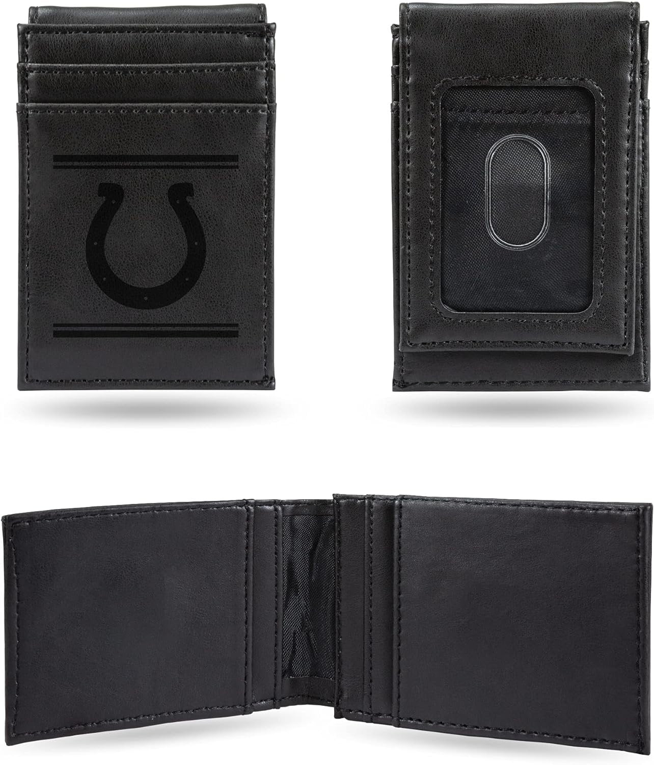 Indianapolis Colts Premium Black Leather Wallet, Front Pocket Magnetic Money Clip, Laser Engraved, Vegan