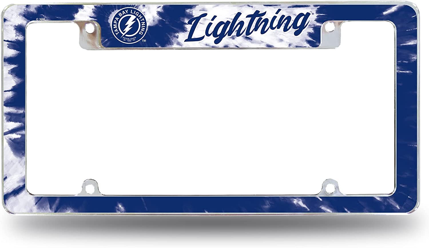 Tampa Bay Lightning Metal License Plate Frame Chrome Tag Cover Tie Dye Design 6x12 Inch