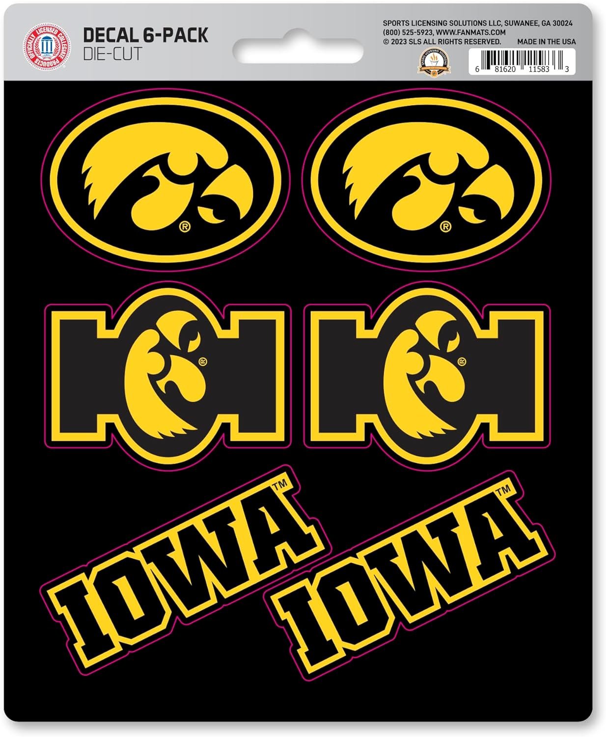 University of Iowa Hawkeyes 6-Piece Decal Sticker Set, 5x6 Inch Sheet, Gift for football fans for any hard surfaces around home, automotive, personal items