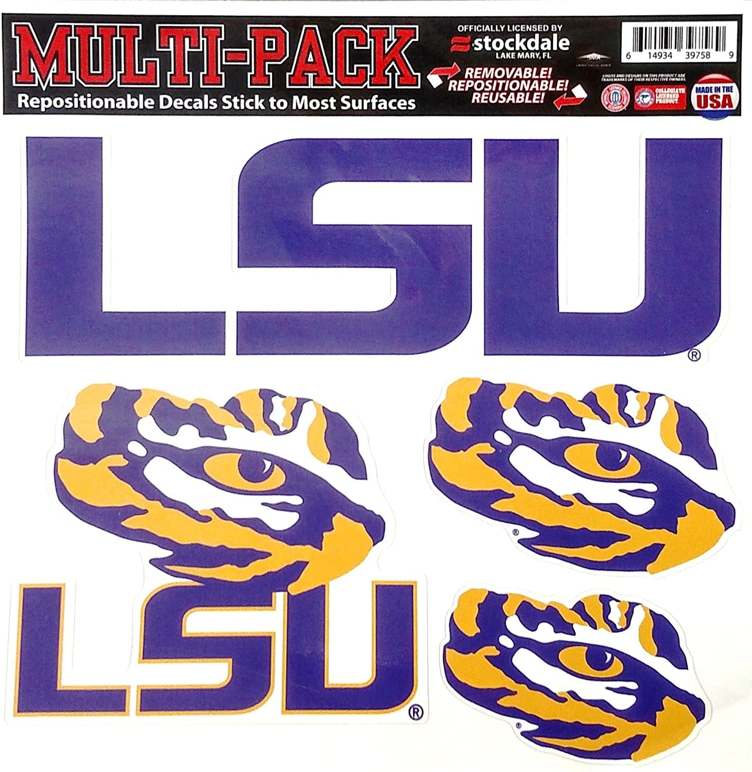 Louisiana State University LSU Tigers 8 Inch Multi Sticker Decal Set, Shape Cut, Flat Vinyl, Full Adhesive Backing