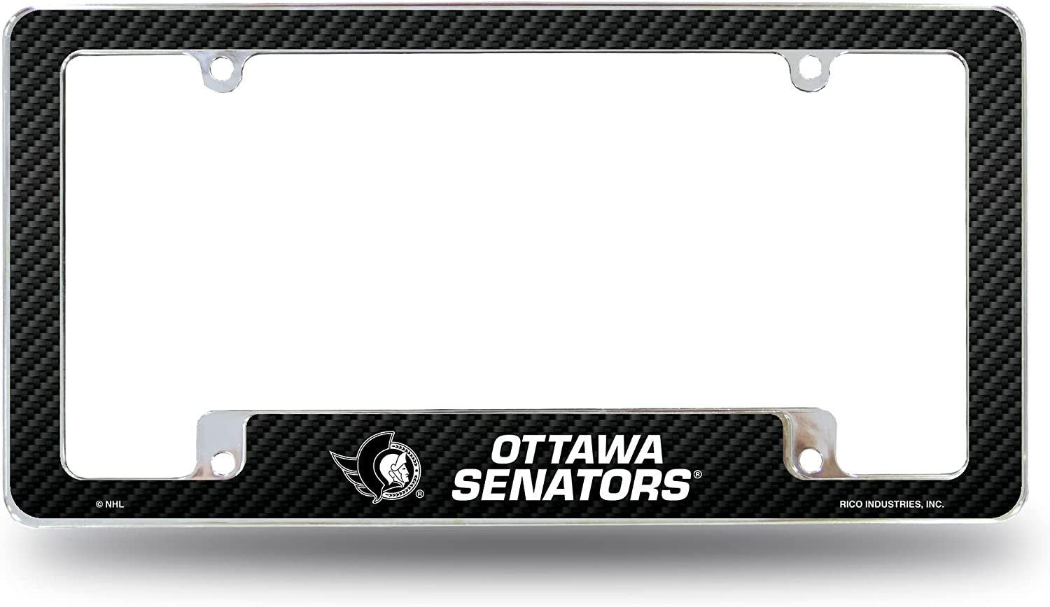 Ottawa Senators Metal License Plate Frame Chrome Tag Cover Carbon Fiber Design 6x12 Inch