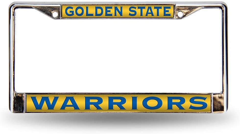 Golden State Warriors Chrome Metal License Plate Frame Tag Cover, Laser Mirrored Inserts, 6x12 Inch